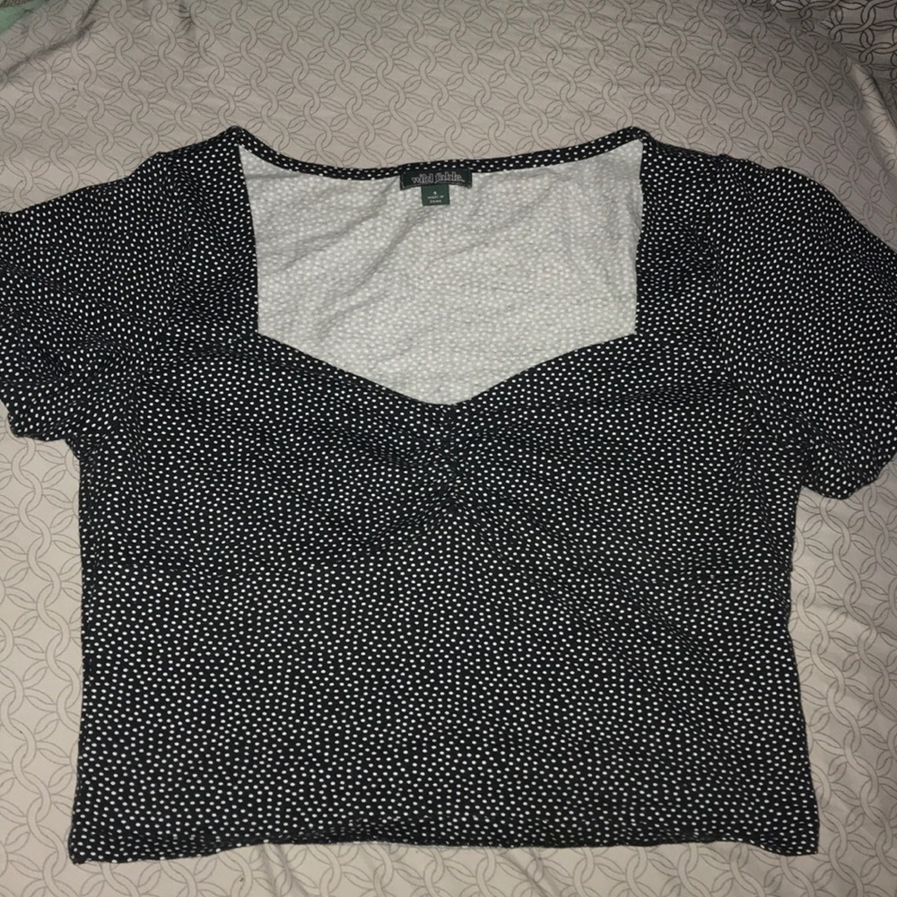 black and white polka dot top